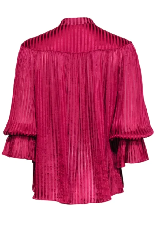 Alice & Olivia - Raspberry Stripe Satin Blouse w/ Neck Tie Sz S