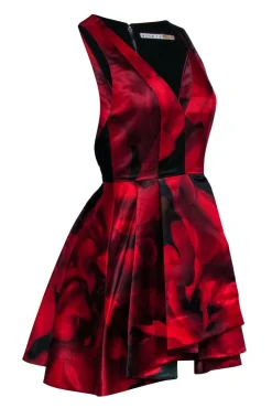Alice & Olivia - Red & Black Rose Print Sleeveless Dress Sz 0