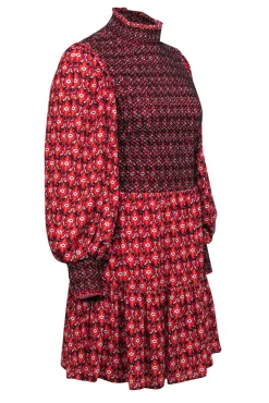 Alice & Olivia - Red Bohemian Print Mock Neck Dress Sz 12
