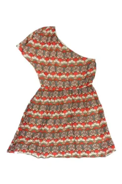 Alice & Olivia - Red Orange & Green One Shoulder Dress Sz M