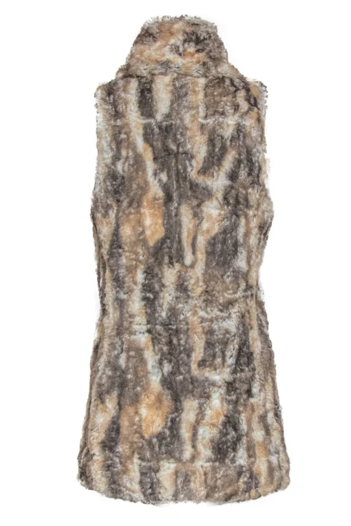 Alice & Olivia - Tan, White & Grey Marbled Faux Fur Open Vest Sz M