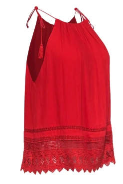 Alice & Olivia - Tomato Red Tank w/ Embroidered Hem & Tassel Ties Sz M