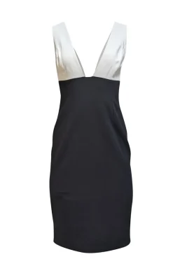 Alice & Olivia - White & Black Sleeveless Deep V Dress Sz 8