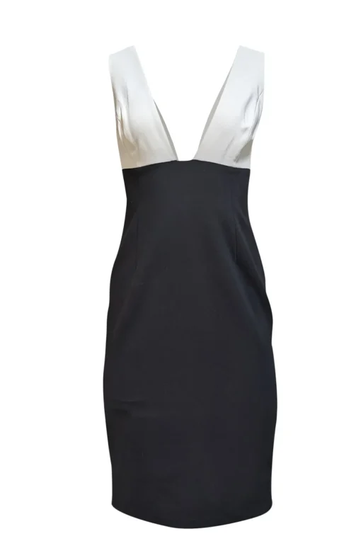 Alice & Olivia - White & Black Sleeveless Deep V Dress Sz 8