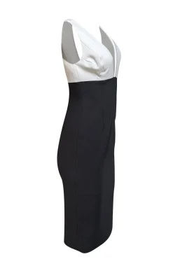 Alice & Olivia - White & Black Sleeveless Deep V Dress Sz 8