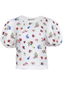 Alice & Olivia - White & Multi Color Floral Knit Top Sz M