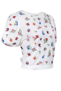 Alice & Olivia - White & Multi Color Floral Knit Top Sz M