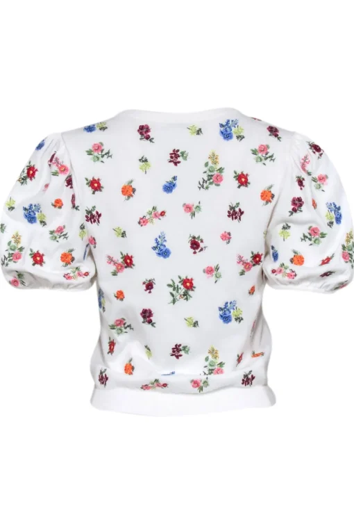 Alice & Olivia - White & Multi Color Floral Knit Top Sz M