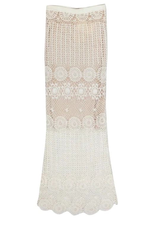 Alice & Olivia - White Crochet Maxi Skirt w/ Nude Lining Sz XS