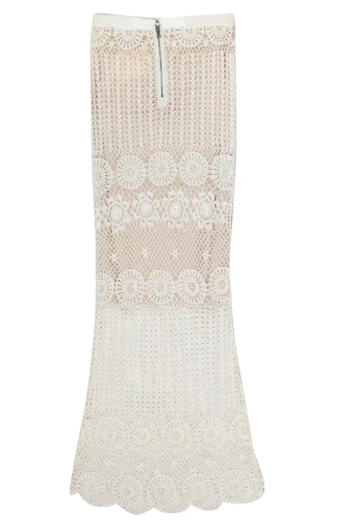 Alice & Olivia - White Crochet Maxi Skirt w/ Nude Lining Sz XS
