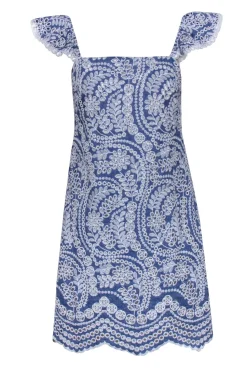 Alice & Olivia - White Embroidered Chambray Mini Dress Sz 4