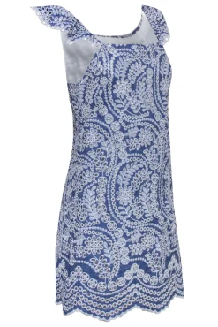 Alice & Olivia - White Embroidered Chambray Mini Dress Sz 4