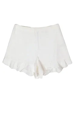 Alice & Olivia - White Linen High Waisted Ruffle Hem Shorts Sz 0