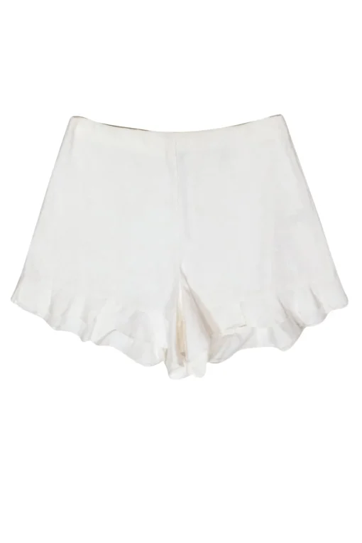 Alice & Olivia - White Linen High Waisted Ruffle Hem Shorts Sz 0