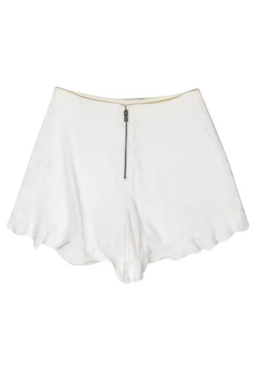 Alice & Olivia - White Linen High Waisted Ruffle Hem Shorts Sz 0