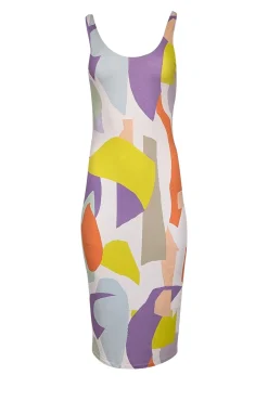 Alice & Olivia - White w/ Multicolor Geometric Shapes Print Midi Bodycon Dress Sz 4