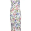 Alice & Olivia - White w/ Multicolor Floral Print Cowl Neck Midi Dress Sz 6