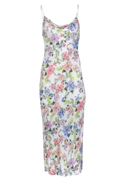 Alice & Olivia - White w/ Multicolor Floral Print Cowl Neck Midi Dress Sz 6