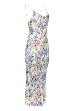 Alice & Olivia - White w/ Multicolor Floral Print Cowl Neck Midi Dress Sz 6