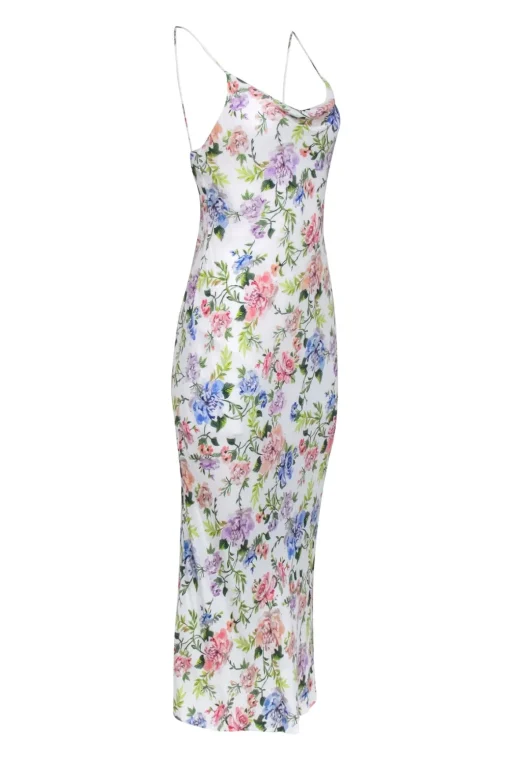 Alice & Olivia - White w/ Multicolor Floral Print Cowl Neck Midi Dress Sz 6