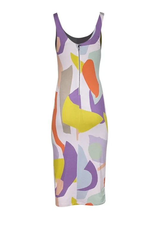 Alice & Olivia - White w/ Multicolor Geometric Shapes Print Midi Bodycon Dress Sz 4