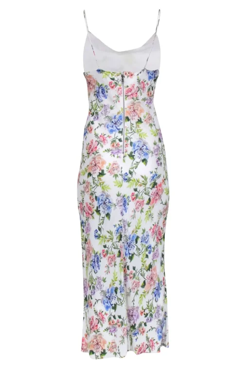 Alice & Olivia - White w/ Multicolor Floral Print Cowl Neck Midi Dress Sz 6