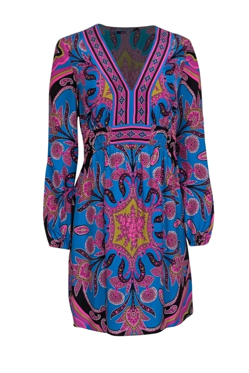 Alice & Trixie - Blue w/ Purple Paisley Print Silk Dress Sz XS