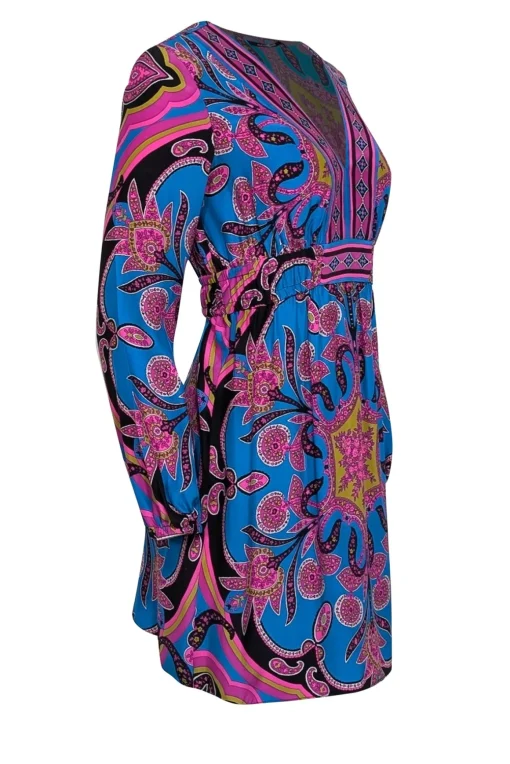Alice & Trixie - Blue w/ Purple Paisley Print Silk Dress Sz XS