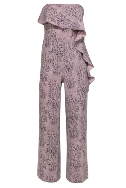 Alice & Trixie - Light Pink & Black Reptile Print Strapless Jumpsuit w/ Flounce Sz XS