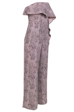 Alice & Trixie - Light Pink & Black Reptile Print Strapless Jumpsuit w/ Flounce Sz XS