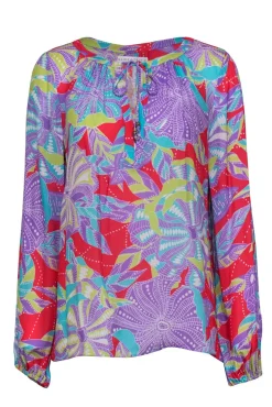 Alice & Trixie - Multicolored Abstract Floral Print Peasant Top Sz M