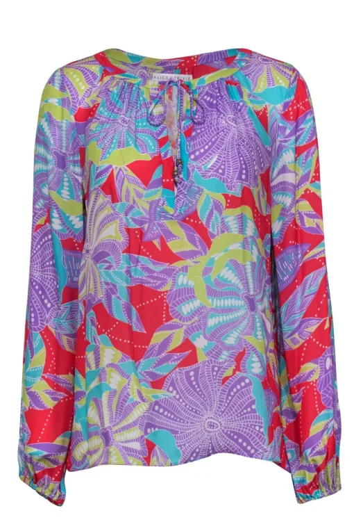 Alice & Trixie - Multicolored Abstract Floral Print Peasant Top Sz M