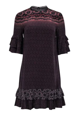 All Saints - Black, Brown, & Rust Print Ruffle Sleeve & Hem Dress Sz S