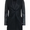 All Saints - Black Wool Blend Coat w/ Lamb Leather Sleeves & Collar Sz 00