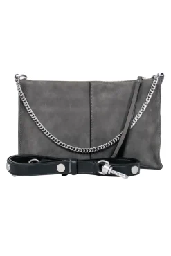 All Saints - Grey Calf Hair Shoulder Bag w/ Silver-Toned Chain & Leather Trim