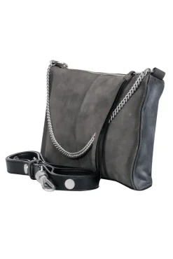 All Saints - Grey Calf Hair Shoulder Bag w/ Silver-Toned Chain & Leather Trim