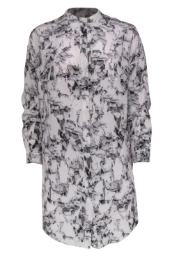 All Saints - Ivory, Grey & Pink Floral Print Button-Up Silk Shirtdress Sz 2