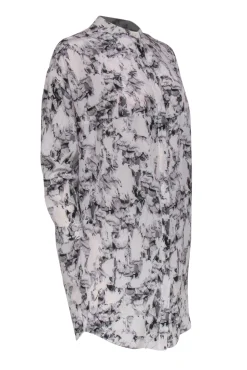 All Saints - Ivory, Grey & Pink Floral Print Button-Up Silk Shirtdress Sz 2