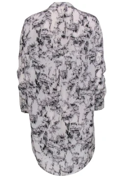 All Saints - Ivory, Grey & Pink Floral Print Button-Up Silk Shirtdress Sz 2