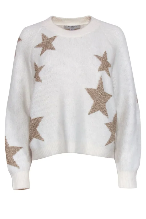All Saints - Ivory Wool & Alpaca Blend Sweater w/ Gold Stars Sz S