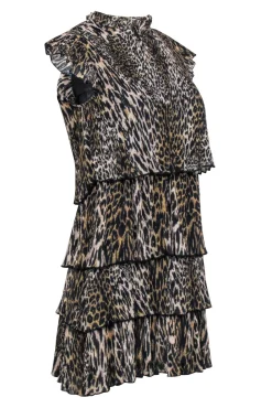All Saints - Tan & Black Leopard Print Sleeveless "Antheia Kiku" Mini Dress Sz 4