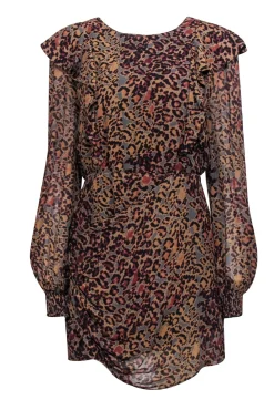 All Saints - Tan Leopard Print Ruffled "Elodie" Dress Sz 8