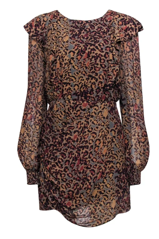 All Saints - Tan Leopard Print Ruffled "Elodie" Dress Sz 8
