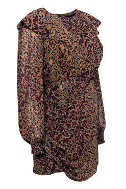 All Saints - Tan Leopard Print Ruffled "Elodie" Dress Sz 8