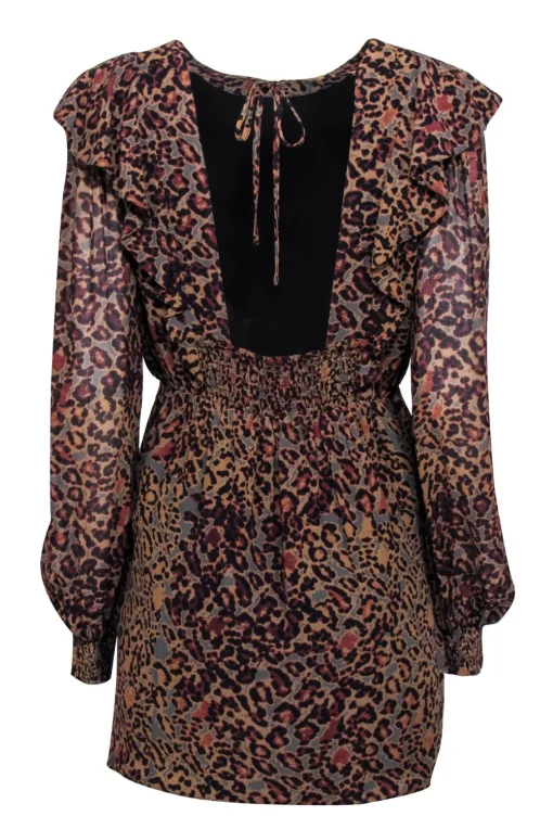 All Saints - Tan Leopard Print Ruffled "Elodie" Dress Sz 8