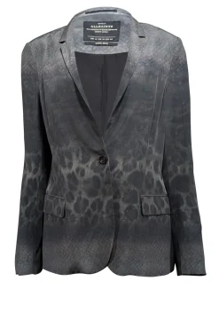 All Satins - Olive & Dark Grey Animal Print Silk Blazer Sz 10