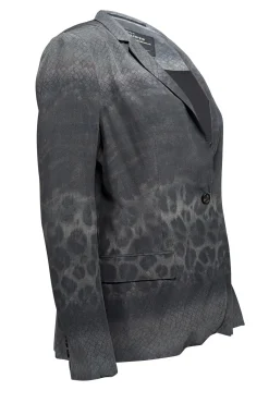 All Satins - Olive & Dark Grey Animal Print Silk Blazer Sz 10