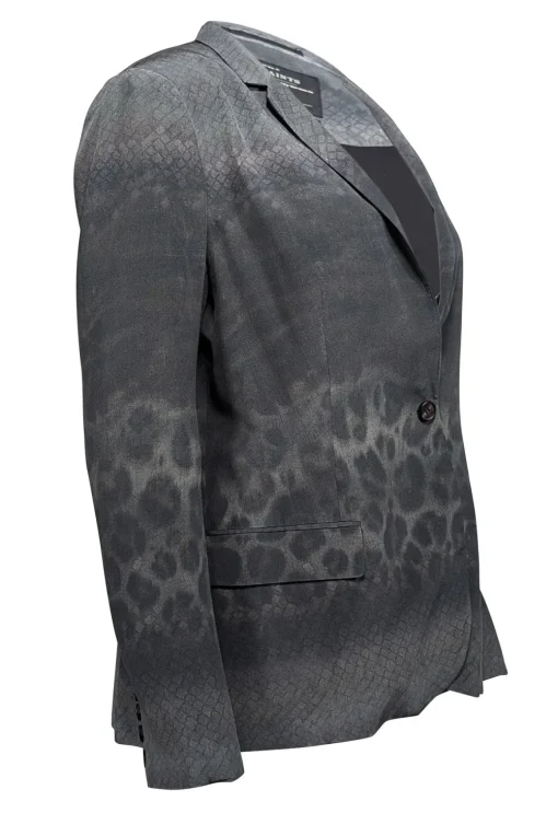 All Satins - Olive & Dark Grey Animal Print Silk Blazer Sz 10