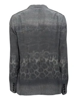 All Satins - Olive & Dark Grey Animal Print Silk Blazer Sz 10