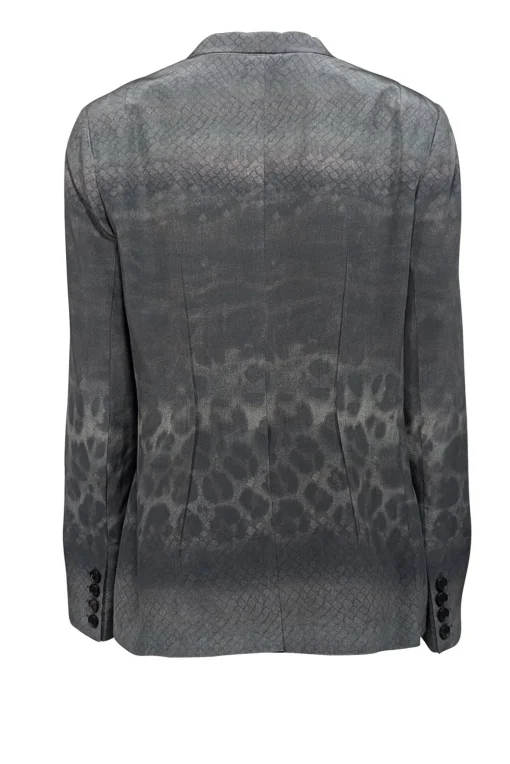 All Satins - Olive & Dark Grey Animal Print Silk Blazer Sz 10